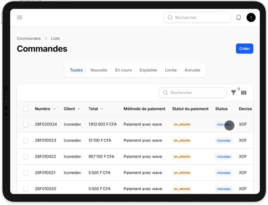 Liste des commandes IconeStore